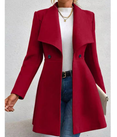 Manteau en laine pour femme, coupe ajustée, col à revers tendance