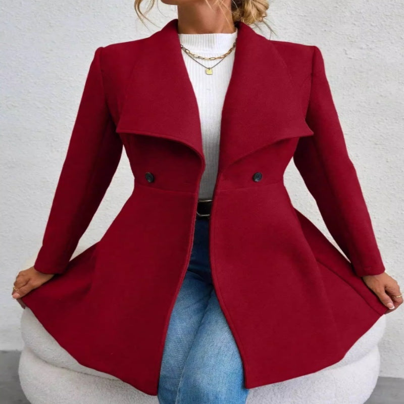 Manteau en laine pour femme, coupe ajustée, col à revers tendance