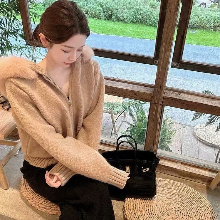 Cardigan à col tricoté à capuche pour femme de haute qualité