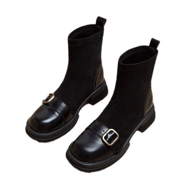 Retro British Style Versatile Slim Boots Brown Sock Boots