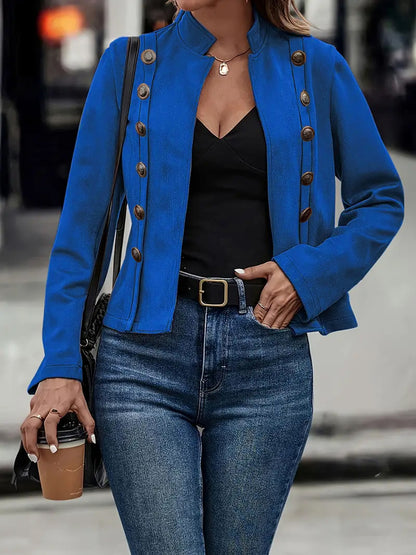 Manteau rétro à manches longues en velours et peau de cerf avec boucle métallique double rangée