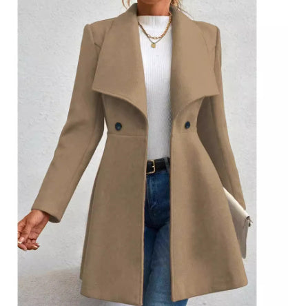 Manteau en laine pour femme, coupe ajustée, col à revers tendance