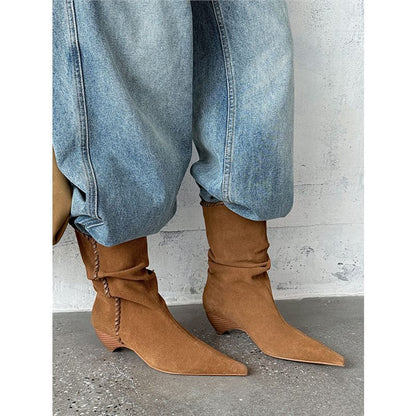 Pointed Toe Chunky Heel Brown Vintage Western Cowboy Boots