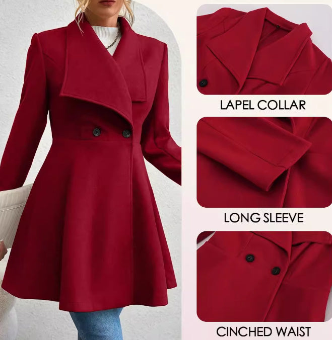 Manteau en laine pour femme, coupe ajustée, col à revers tendance