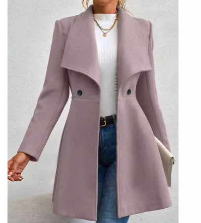 Manteau en laine pour femme, coupe ajustée, col à revers tendance