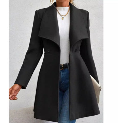 Manteau en laine pour femme, coupe ajustée, col à revers tendance