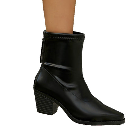 European And American Pointed Toe Chunky Heel Martin Boots