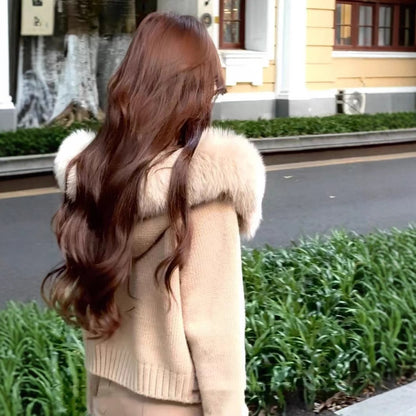 Cardigan à col tricoté à capuche pour femme de haute qualité