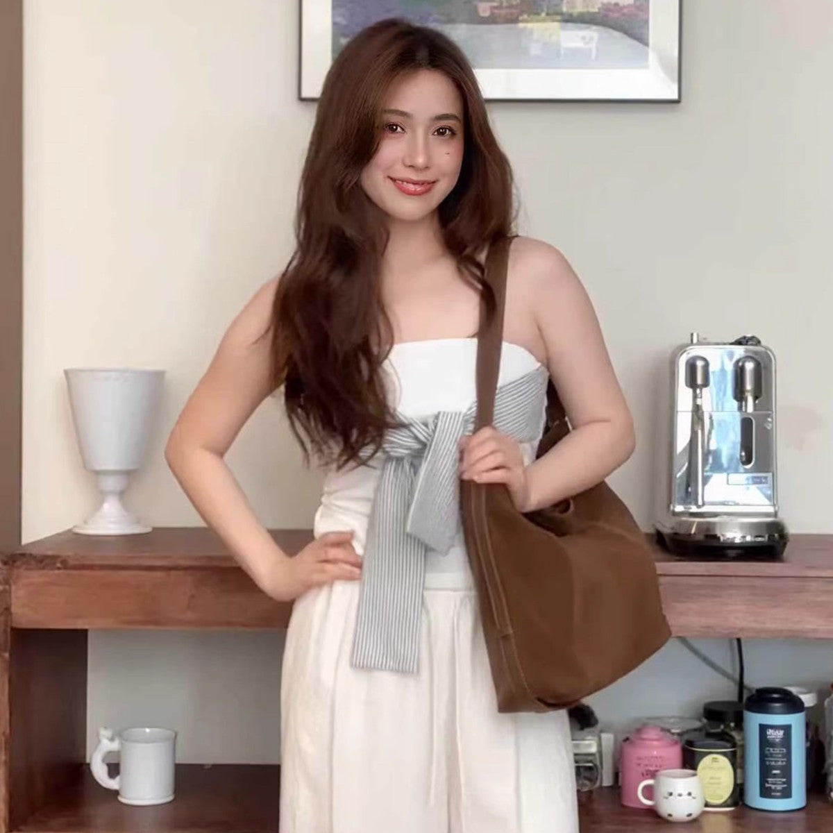 Sac messager en cuir souple et daim de haute qualité, grande capacité et au design épuré