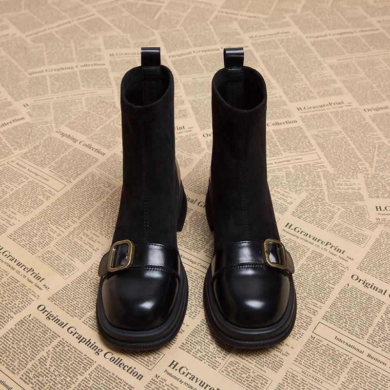 Retro British Style Versatile Slim Boots Brown Sock Boots